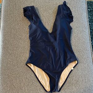 Summersalt Navy One-Piece Swimsuit - Classic Ruffle Shoulder